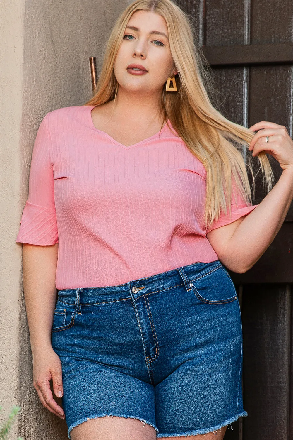 Ruffled Half Sleeve Plus Blouse