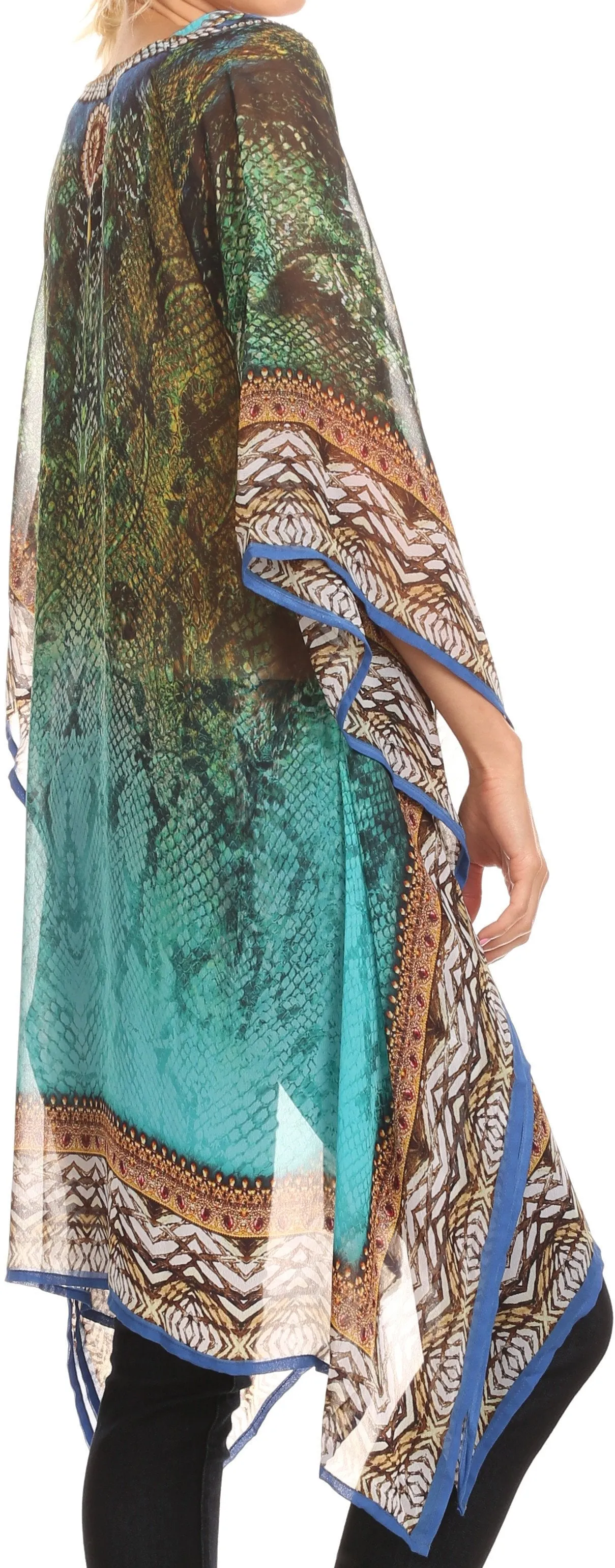 Sakkas Tala Rhinestone Accented Multicolored Sheer Beach Dress / Cover Up