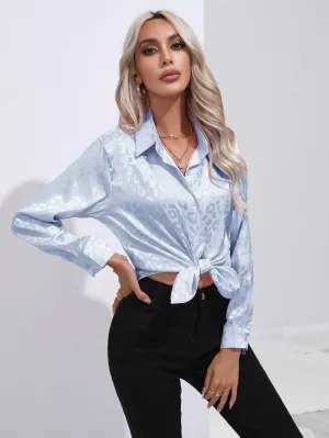 Savvy Spots Satin Button-Up Blouse