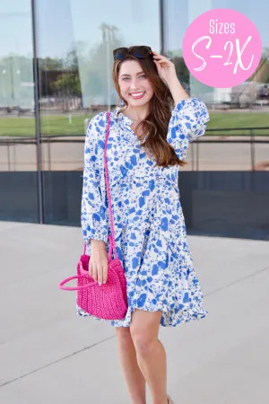 Seaside Blue & White Frill Detail Dress