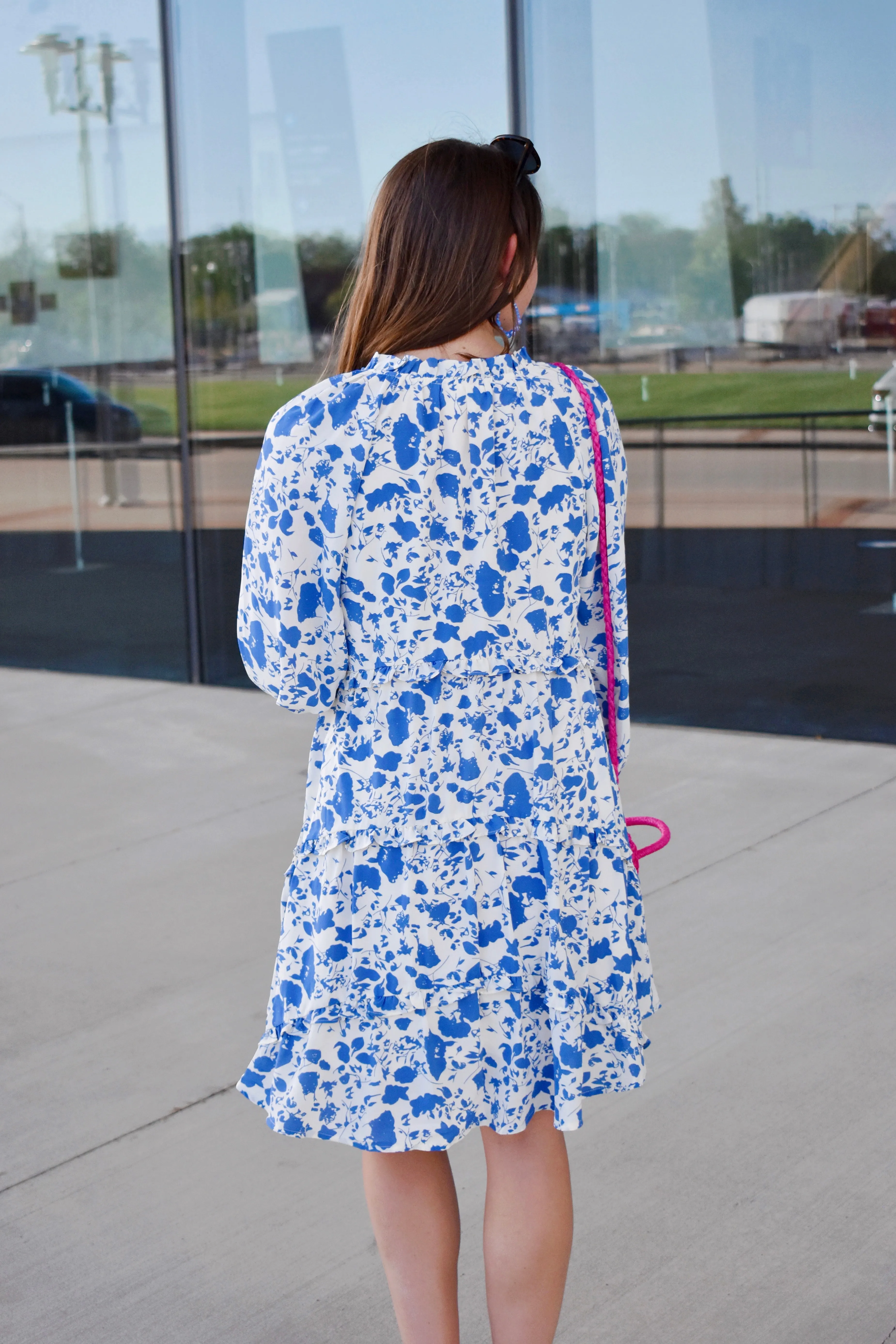 Seaside Blue & White Frill Detail Dress