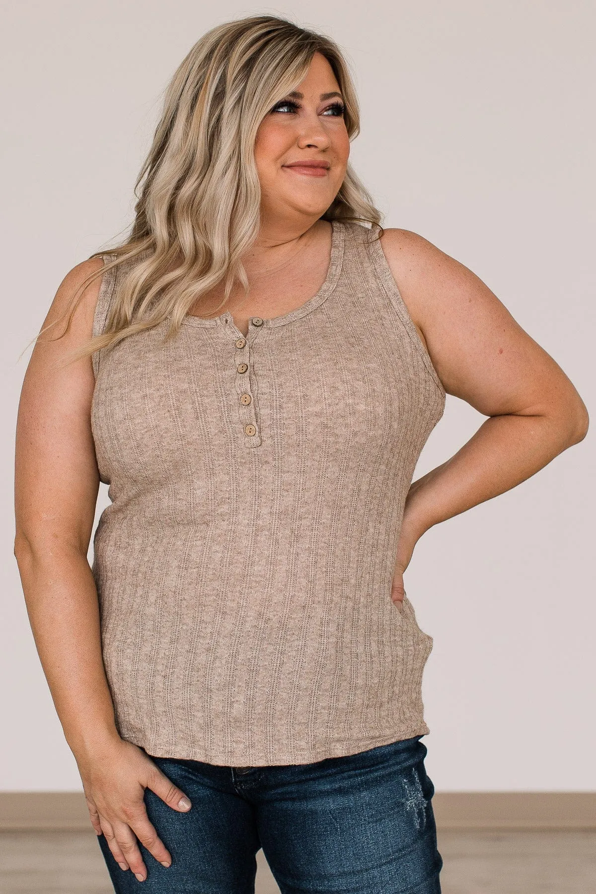 Seek Out Adventure Knit Tank Top- Light Taupe