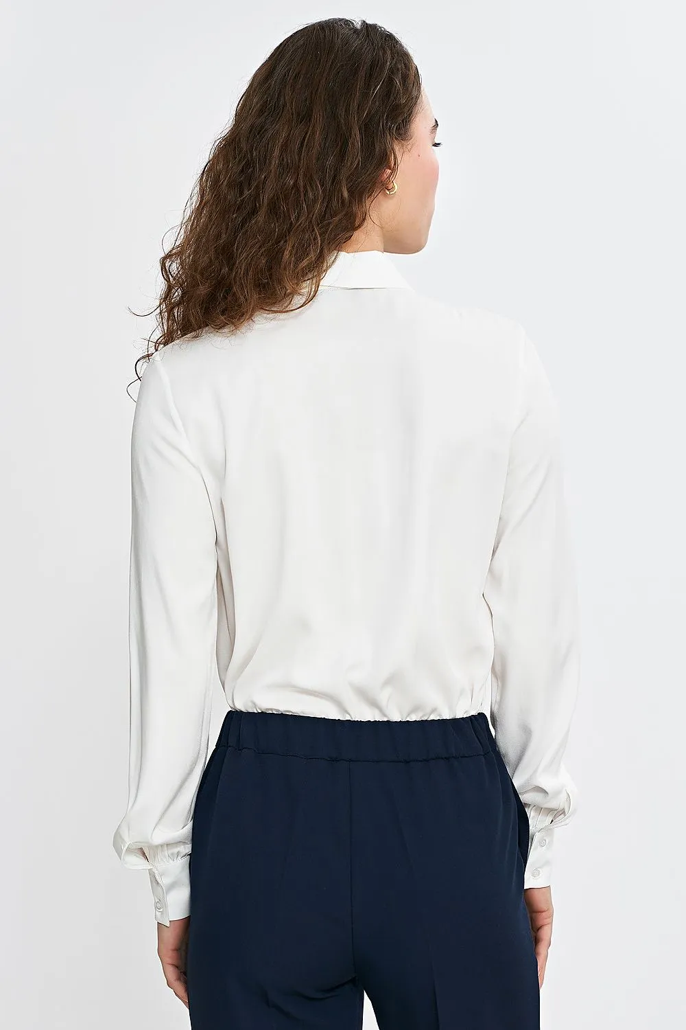 Sewn Scarf Collar Elegant Shirt