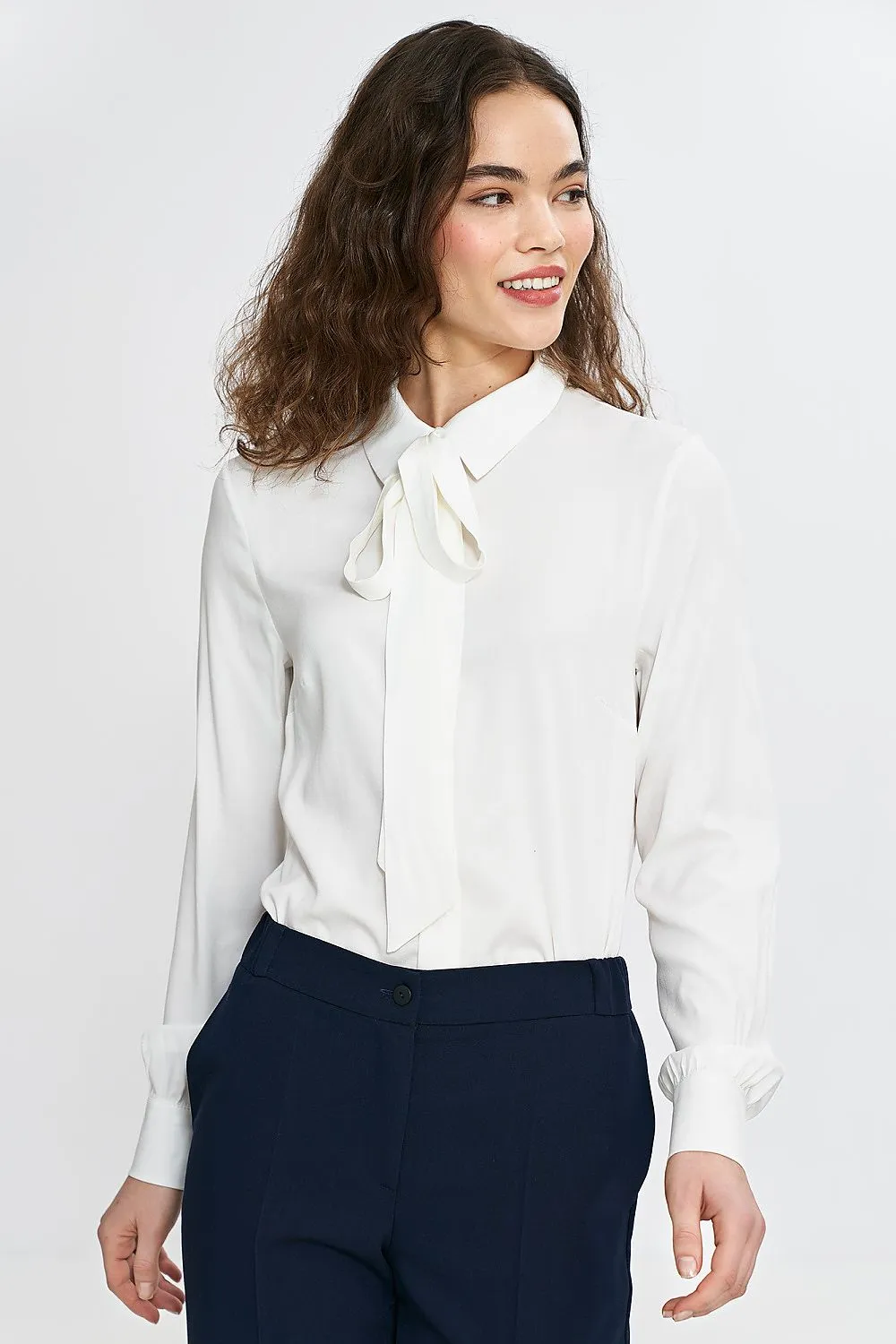 Sewn Scarf Collar Elegant Shirt
