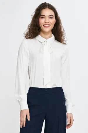 Sewn Scarf Collar Elegant Shirt