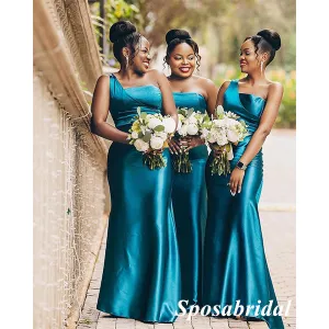 Sexy Elastic Satin One Shoulder Mermaid Floor Length Bridesmaid Dresses, BD3371