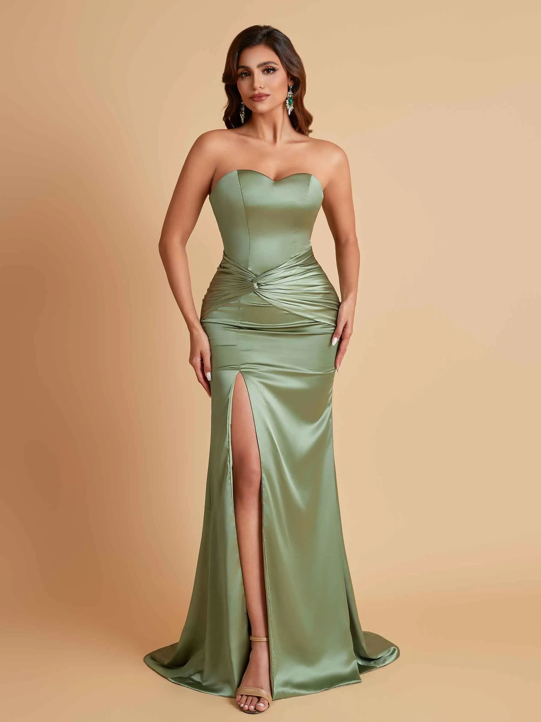 Sexy Soft Satin Mermaid Sweetheart Floor-Length Mermaid Bridesmaid Dresses