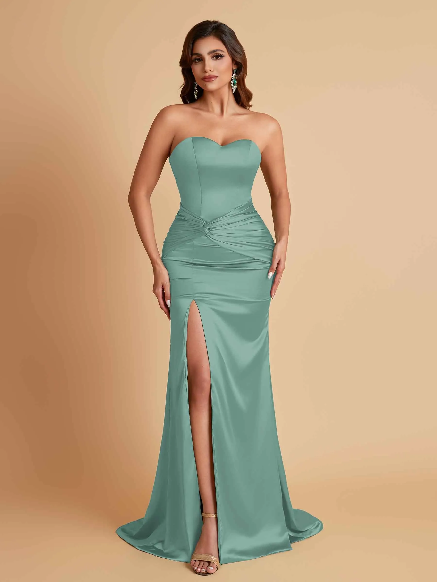 Sexy Soft Satin Mermaid Sweetheart Floor-Length Mermaid Bridesmaid Dresses