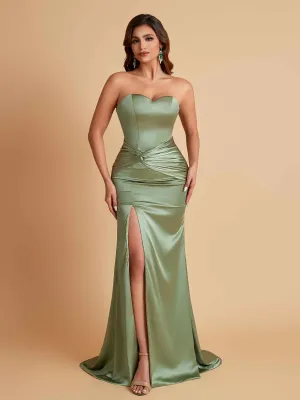 Sexy Soft Satin Mermaid Sweetheart Floor-Length Mermaid Bridesmaid Dresses