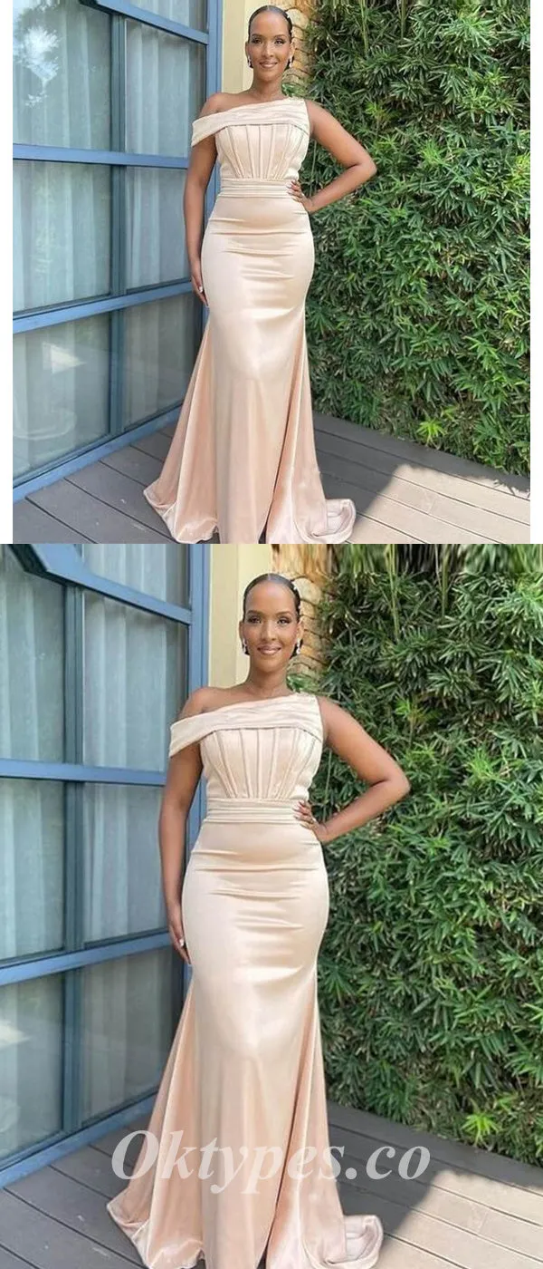 Sexy Soft Satin One Shoulder Off Shoulder Mermaid Floor Length Bridesmaid Dressses, BDS0241