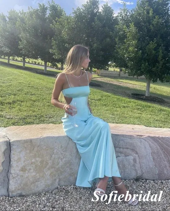 Sexy Soft Satin Spaghetti Straps Sleeveless Backless Mermaid Prom Dress, PD01021