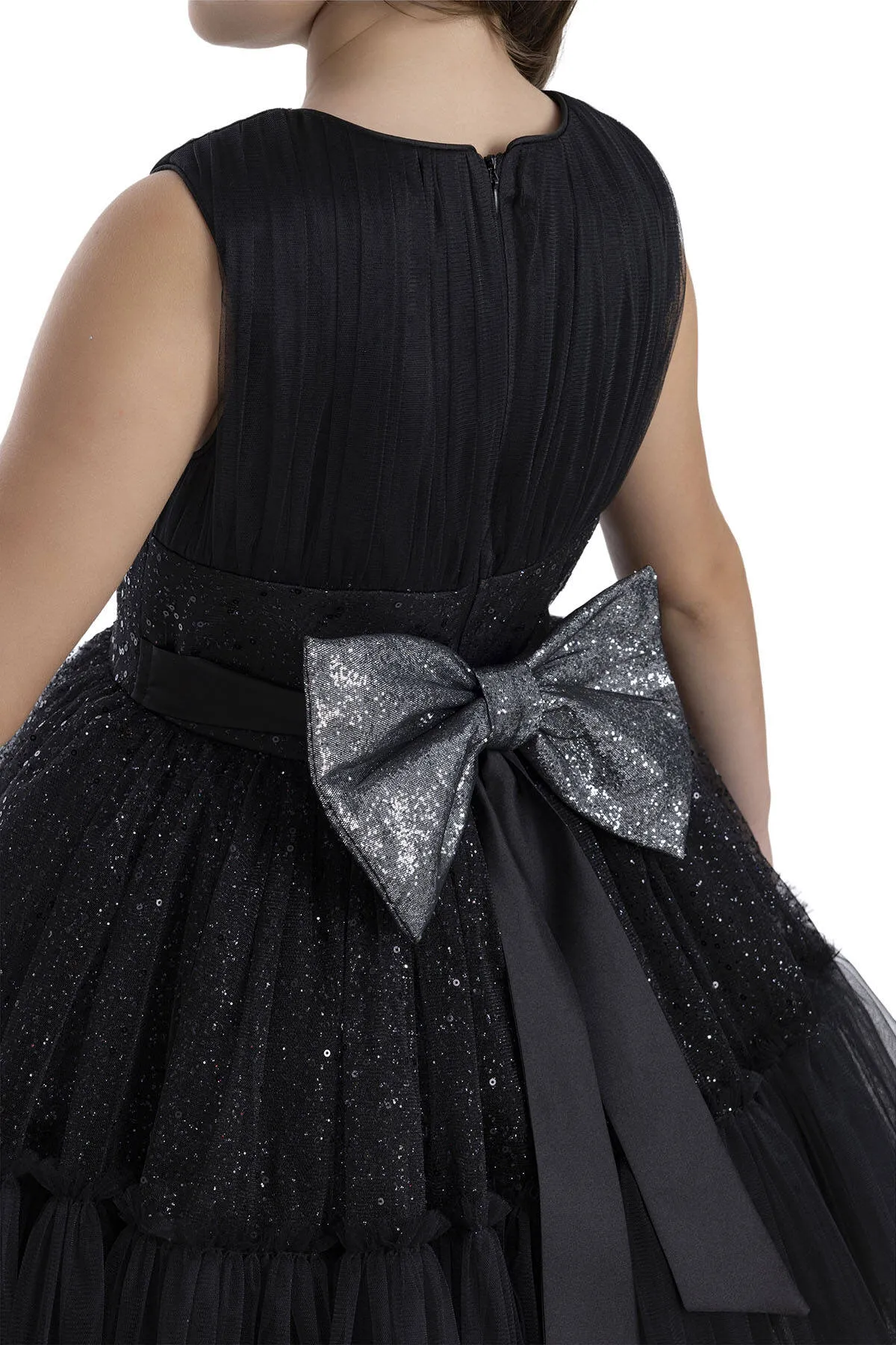 Shimmering Sleeveless Black Tutu Dress for Girls