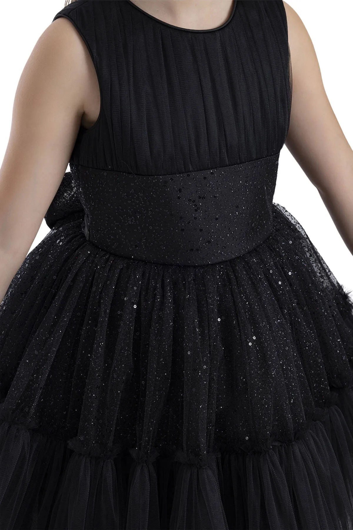 Shimmering Sleeveless Black Tutu Dress for Girls