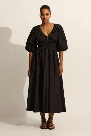 Shirred Plunge Button Dress