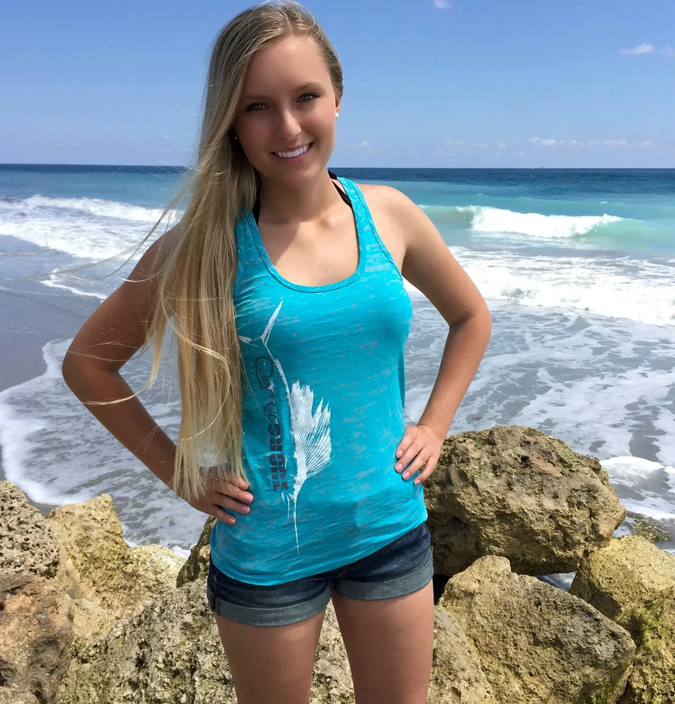 Shore Side Tahiti Blue Racerback Sailfish Tank Top
