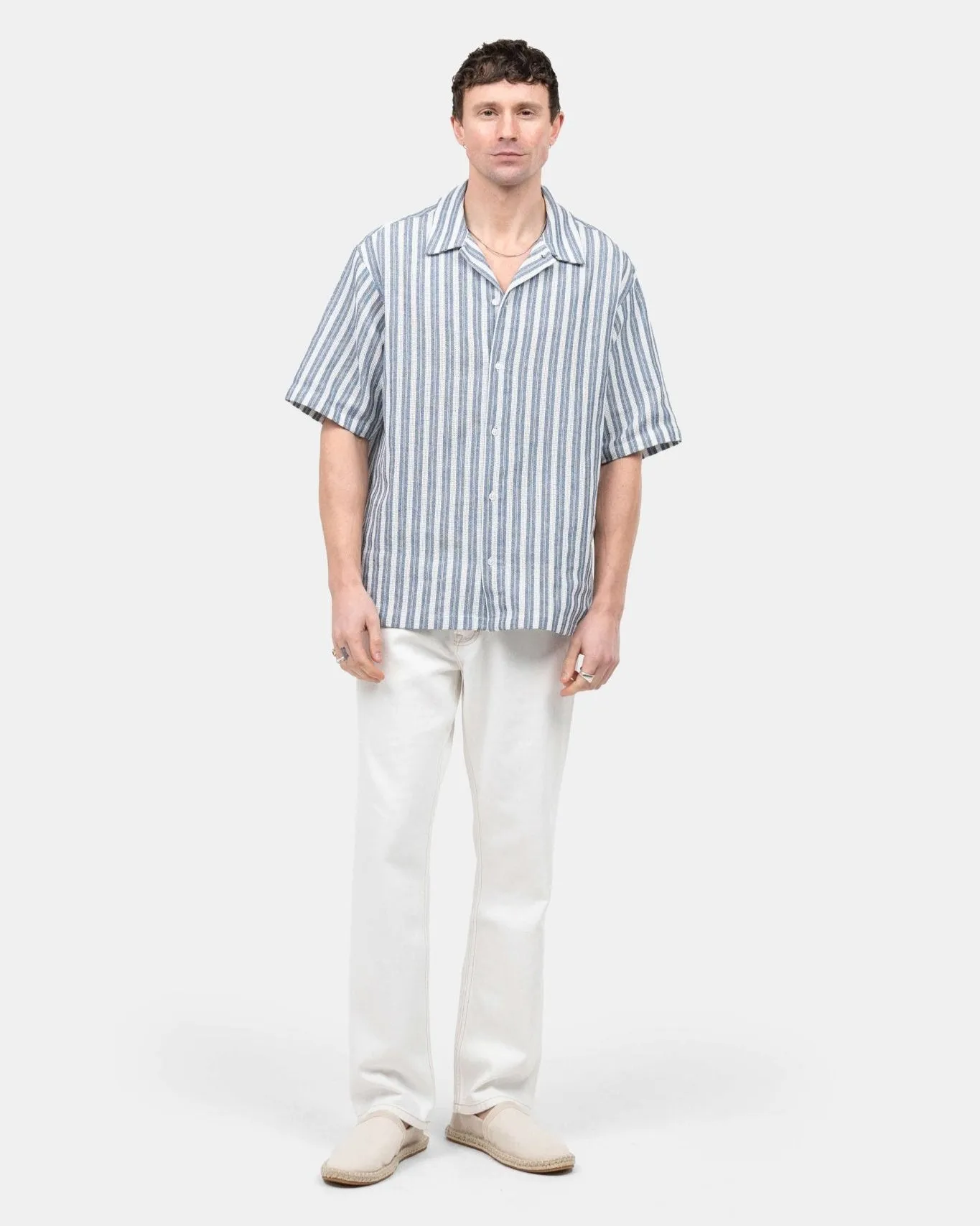 Short Sleeve Knit Shirt Navy Striped