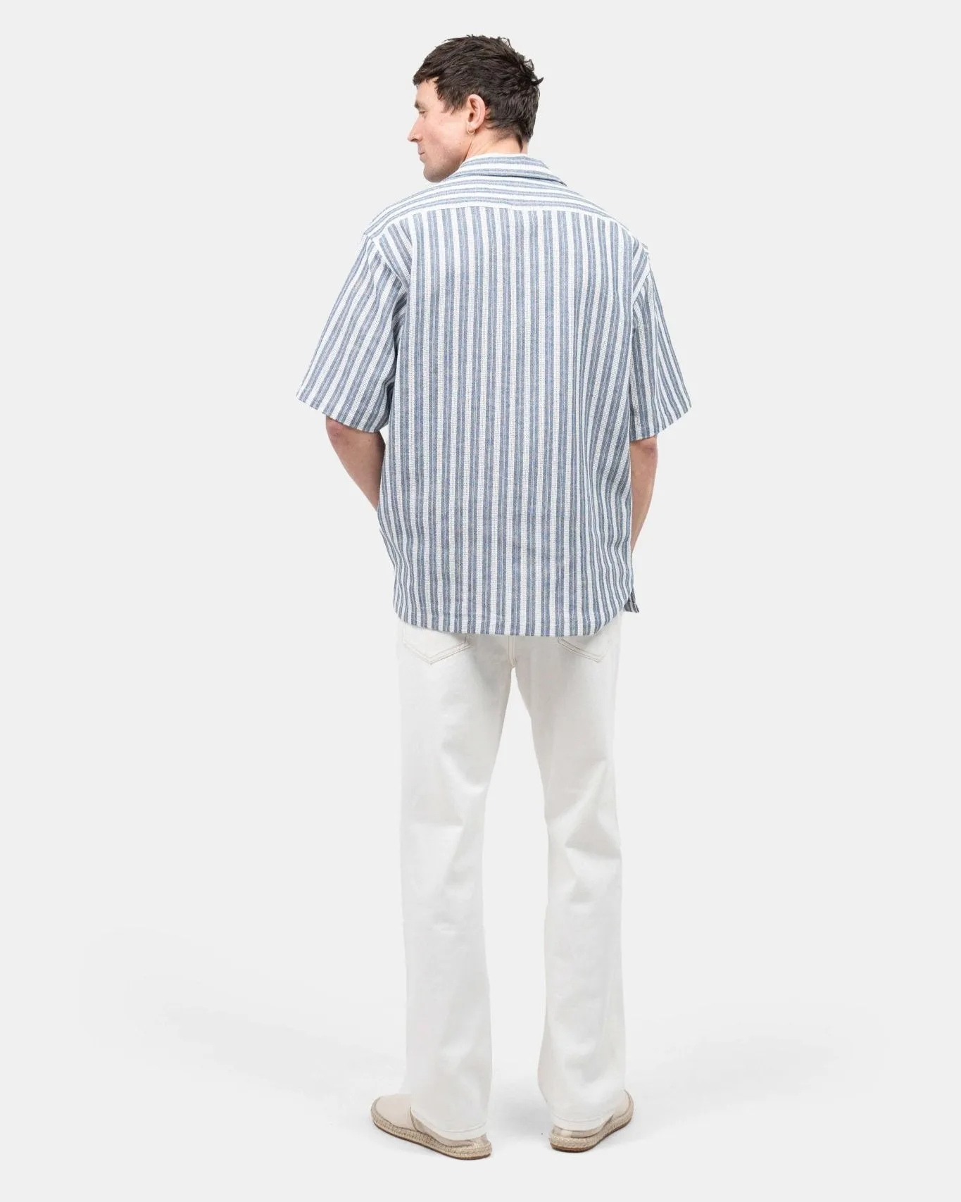 Short Sleeve Knit Shirt Navy Striped