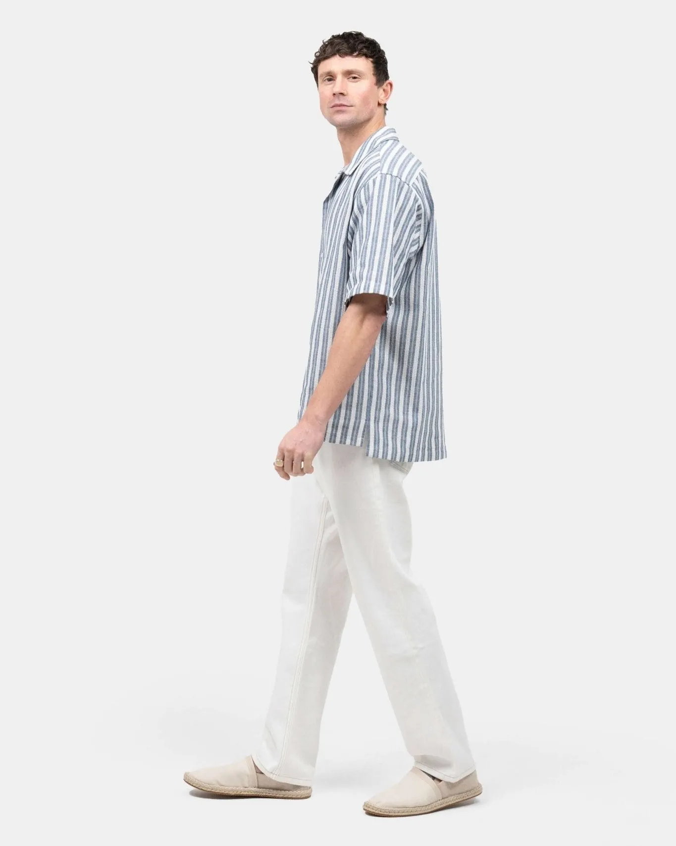 Short Sleeve Knit Shirt Navy Striped