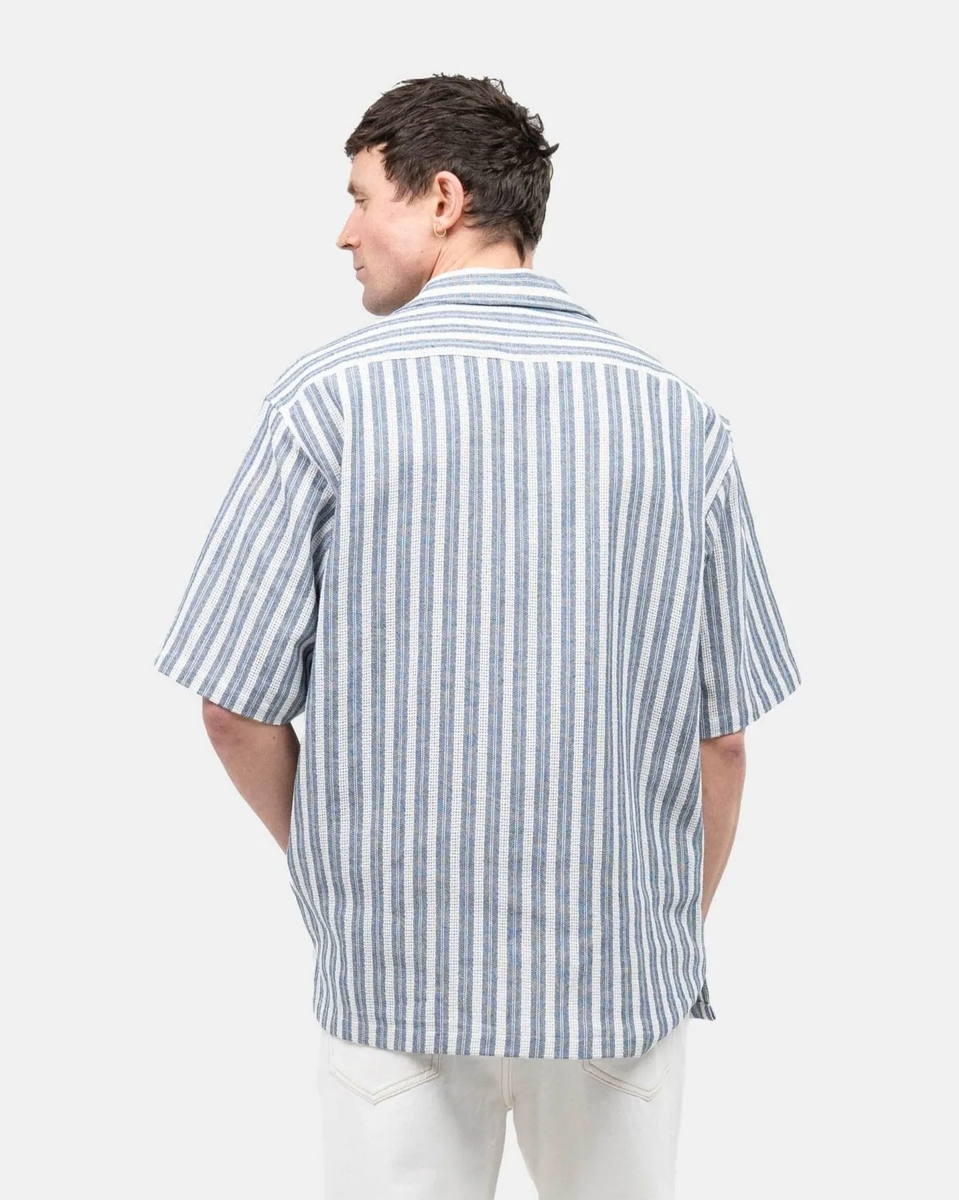 Short Sleeve Knit Shirt Navy Striped