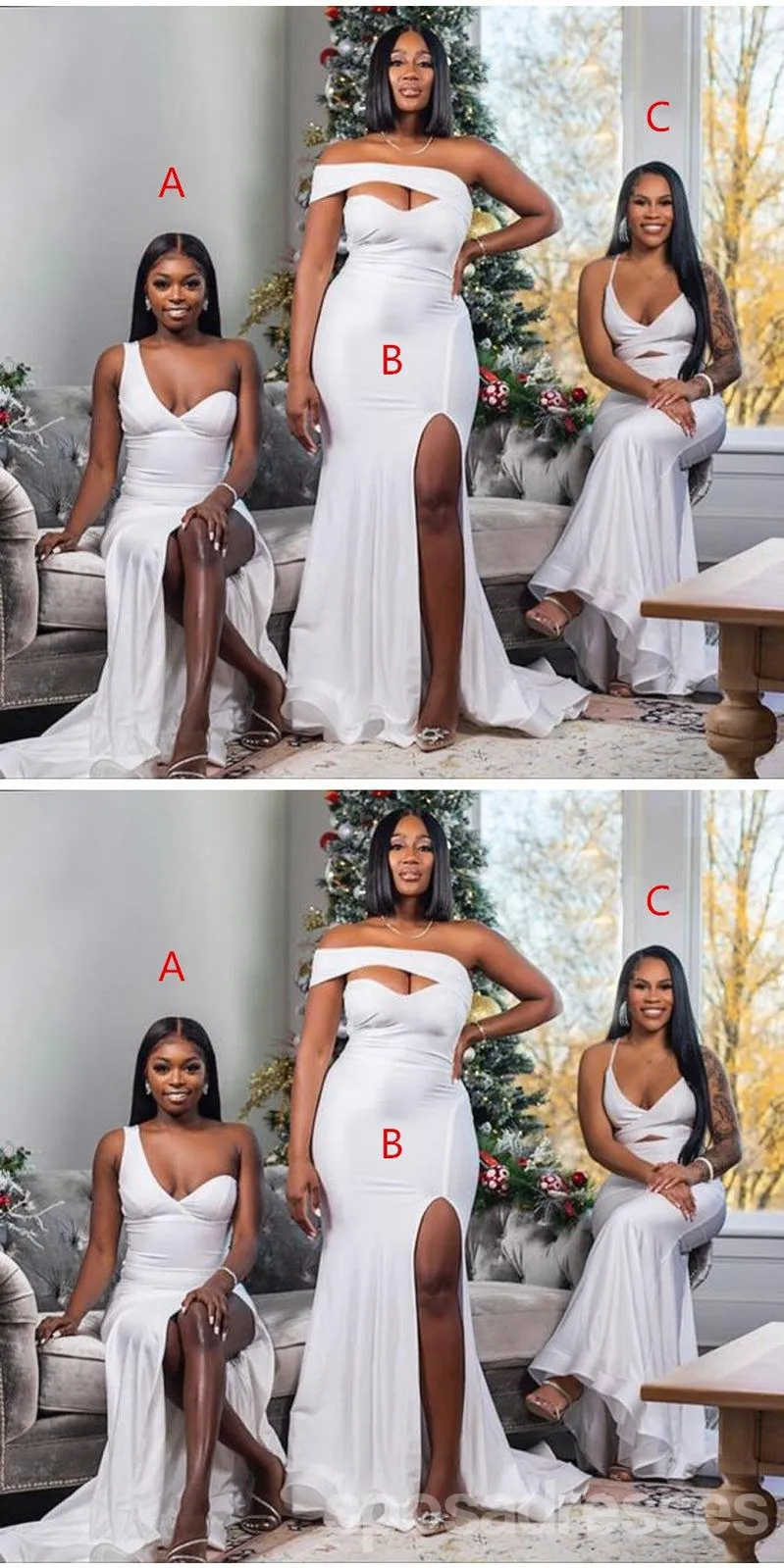 Simple Mismatched White Mermaid Cheap Long Bridesmaid Dresses,WG1485