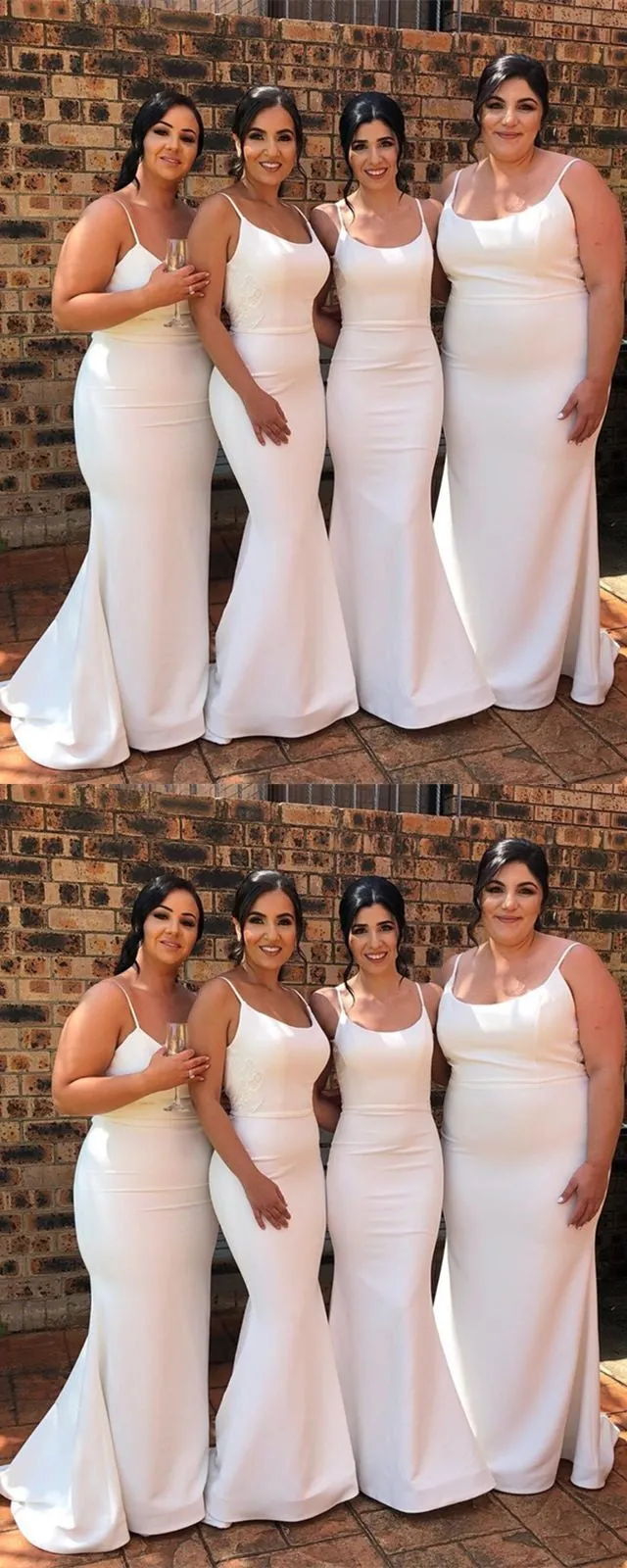 Simple White Mermaid Spaghetti Straps Cheap Long Bridesmaid Dresses,WG1272