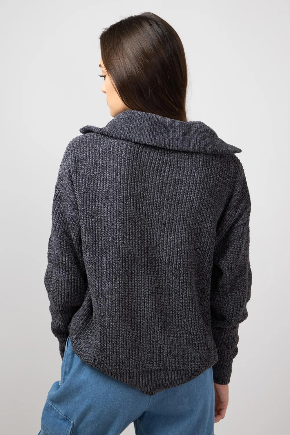 Simply Southern Quarter Zip Sweater for Women in Coal Grey | PP-0224-SWTR-QTRZIP-COAL