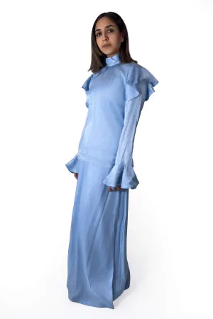 Sky Blue Flowing Maxi Skirt