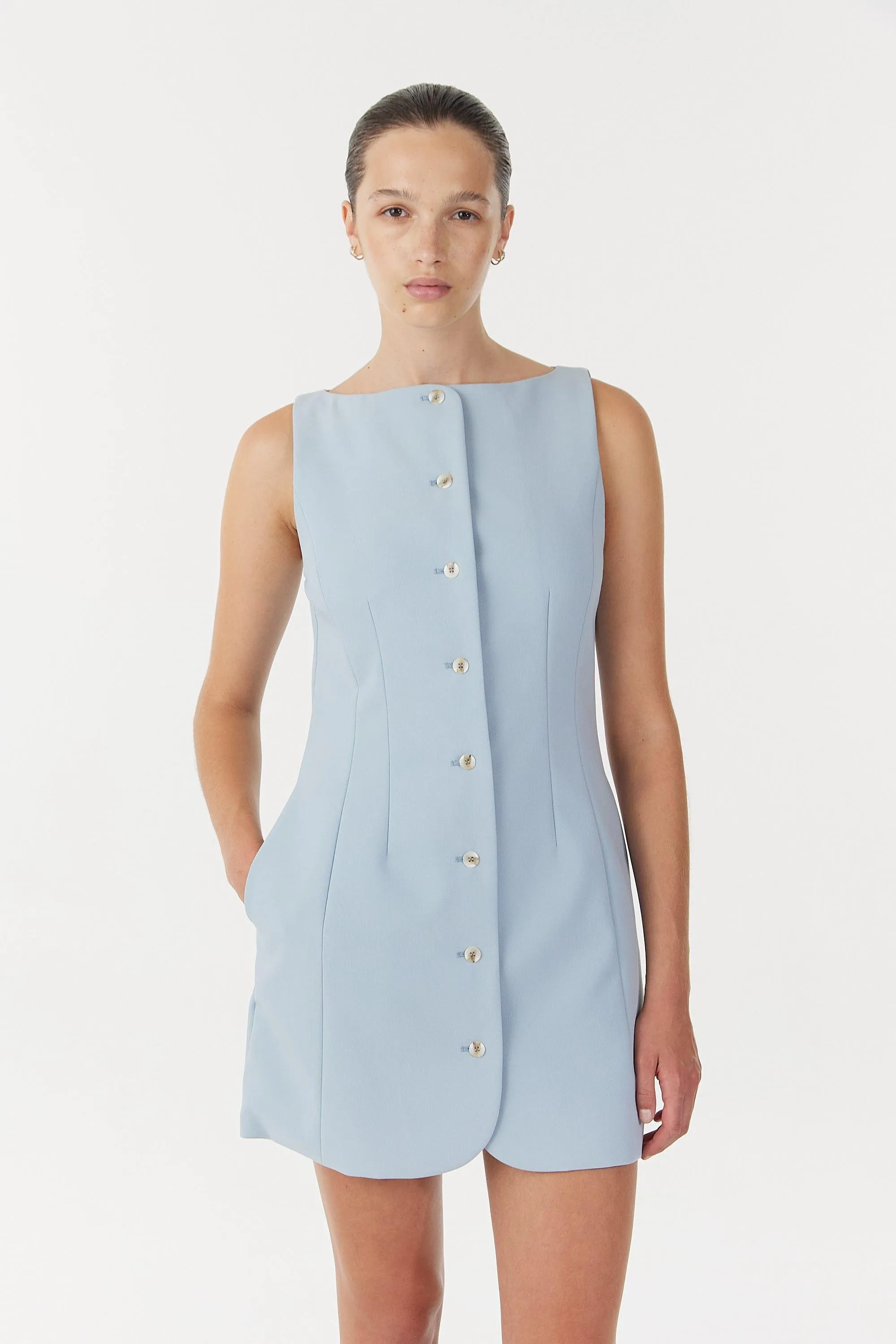 SKYLINE TAILORED MINI DRESS | POWDER BLUE