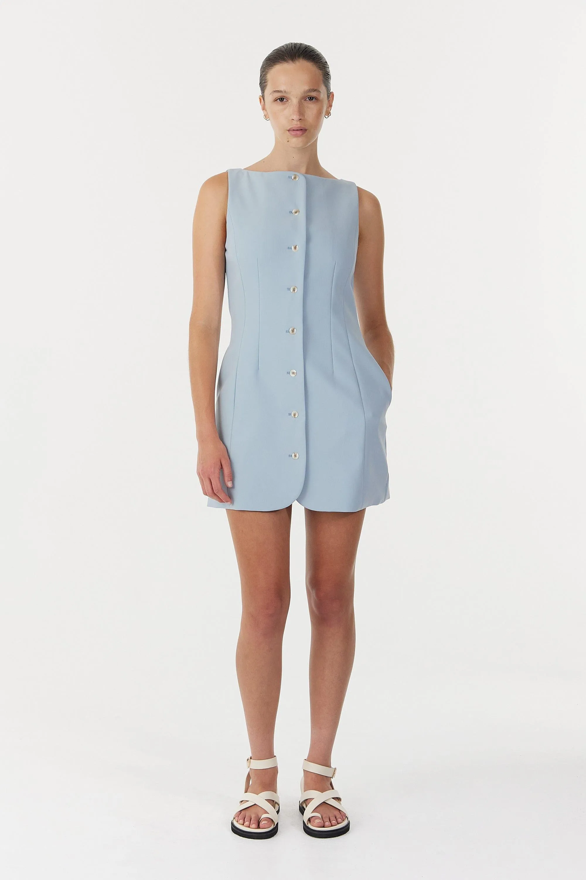 SKYLINE TAILORED MINI DRESS | POWDER BLUE