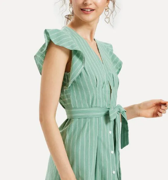 Sling Striped Lace Short Dress