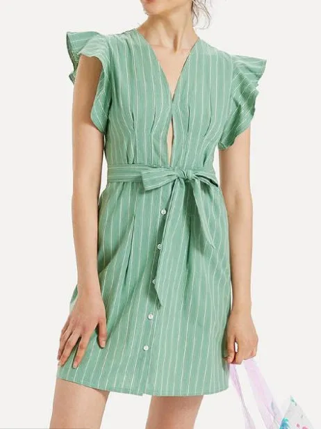 Sling Striped Lace Short Dress