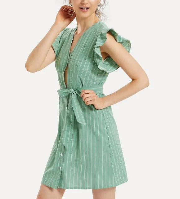 Sling Striped Lace Short Dress