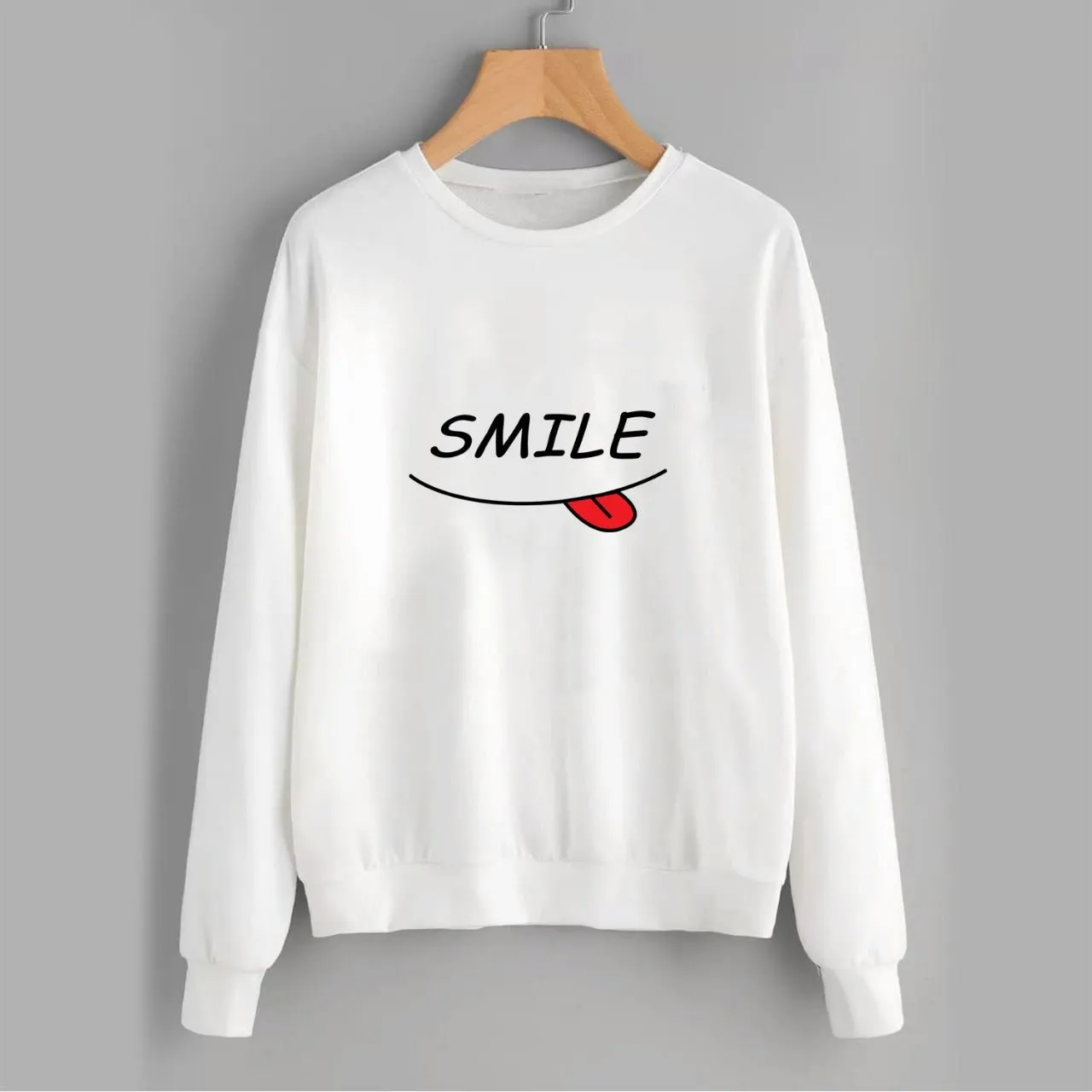 Smile Fleece Full Sleeves Pull Over Sweatshirt For Women
