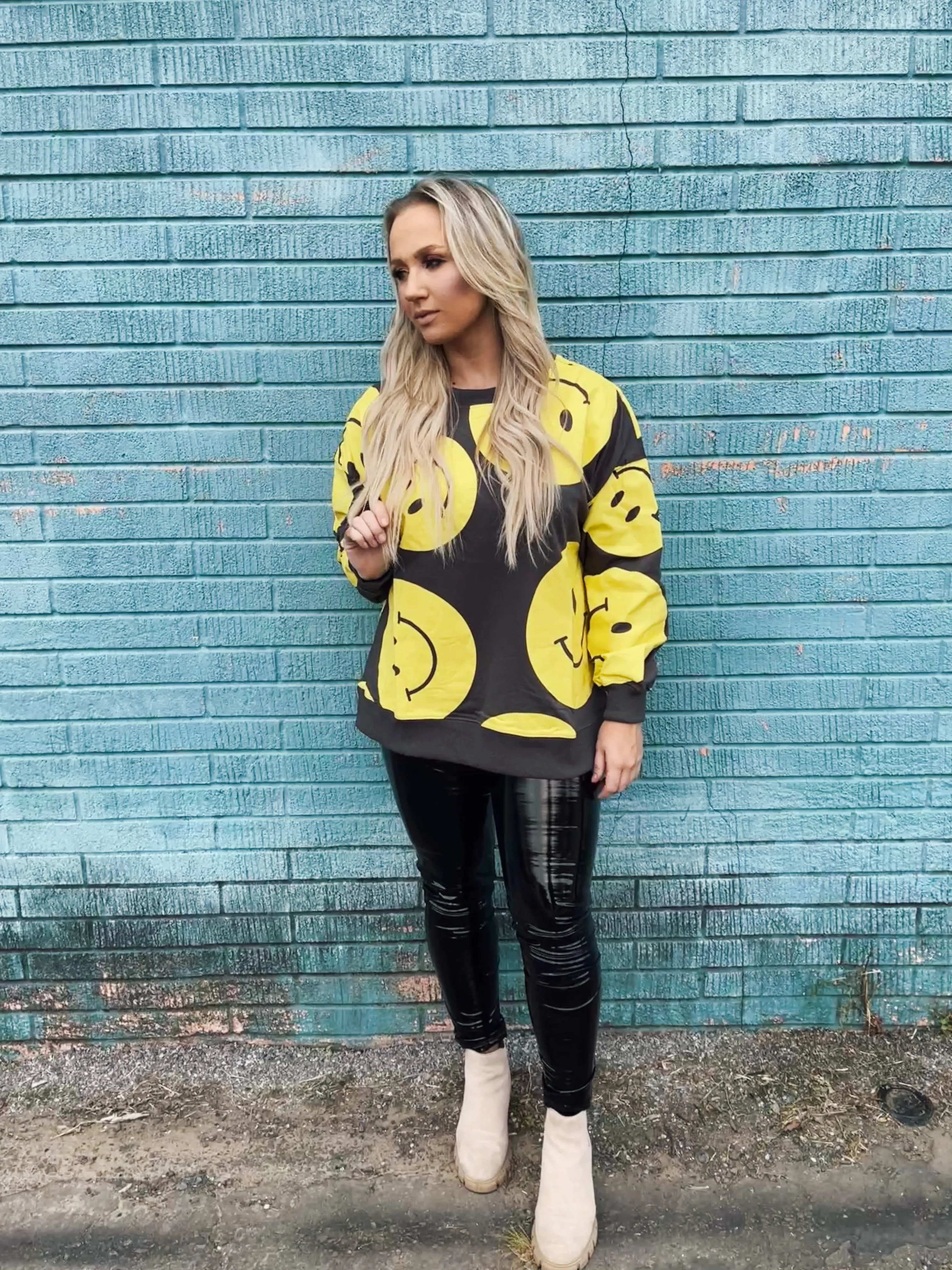 Smiley Sweatshirt- Yellow & Grey Mix
