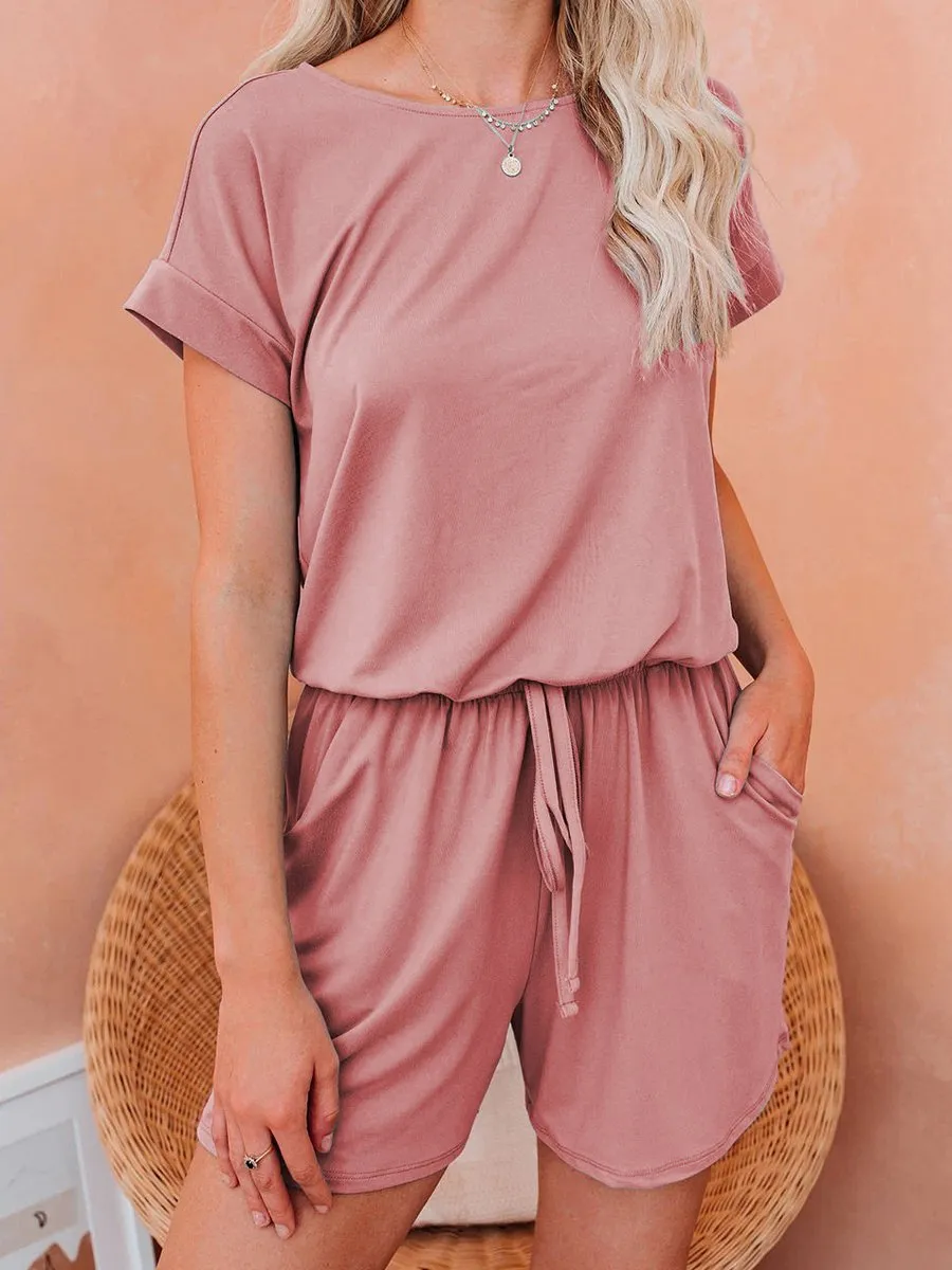 Solid Back Tie Casual Romper