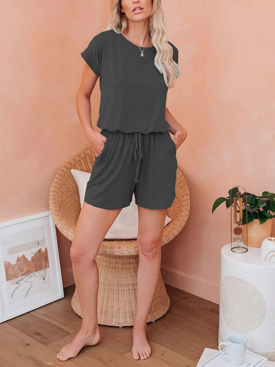 Solid Back Tie Casual Romper