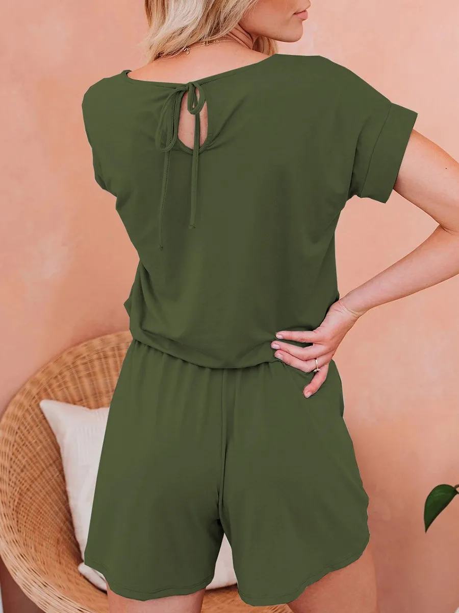 Solid Back Tie Casual Romper
