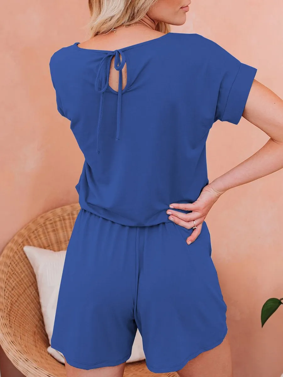 Solid Back Tie Casual Romper