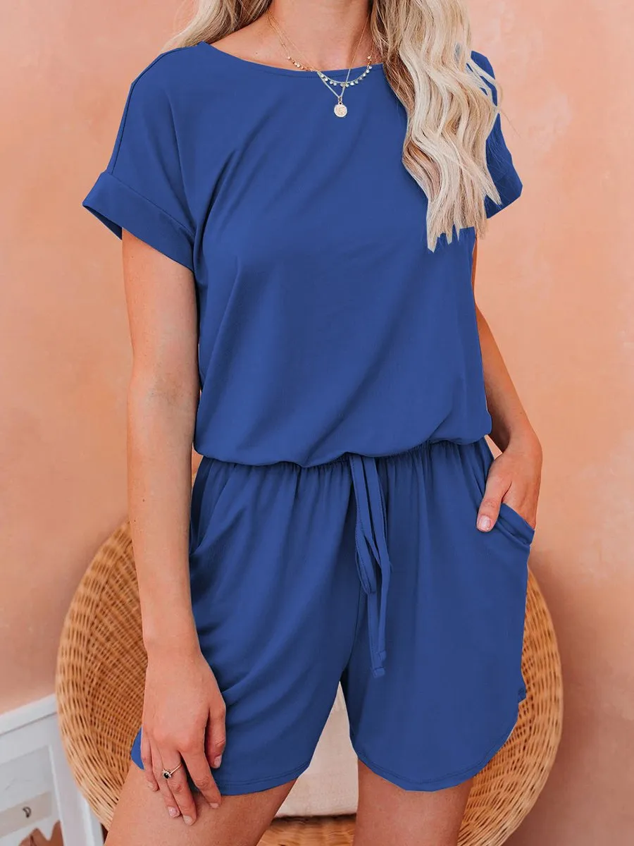 Solid Back Tie Casual Romper