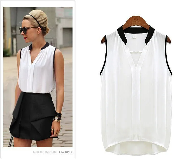 Solid Chiffon Women Blouses O-Neck Sleeveless Sexy Shirt Casual Tops Clothing