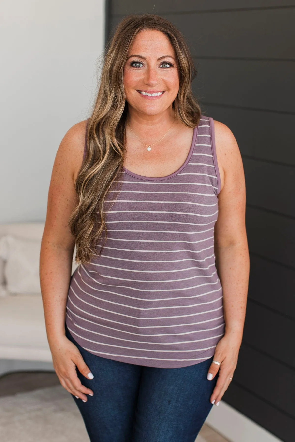 Something I Feel Striped Tank Top- Light Plum