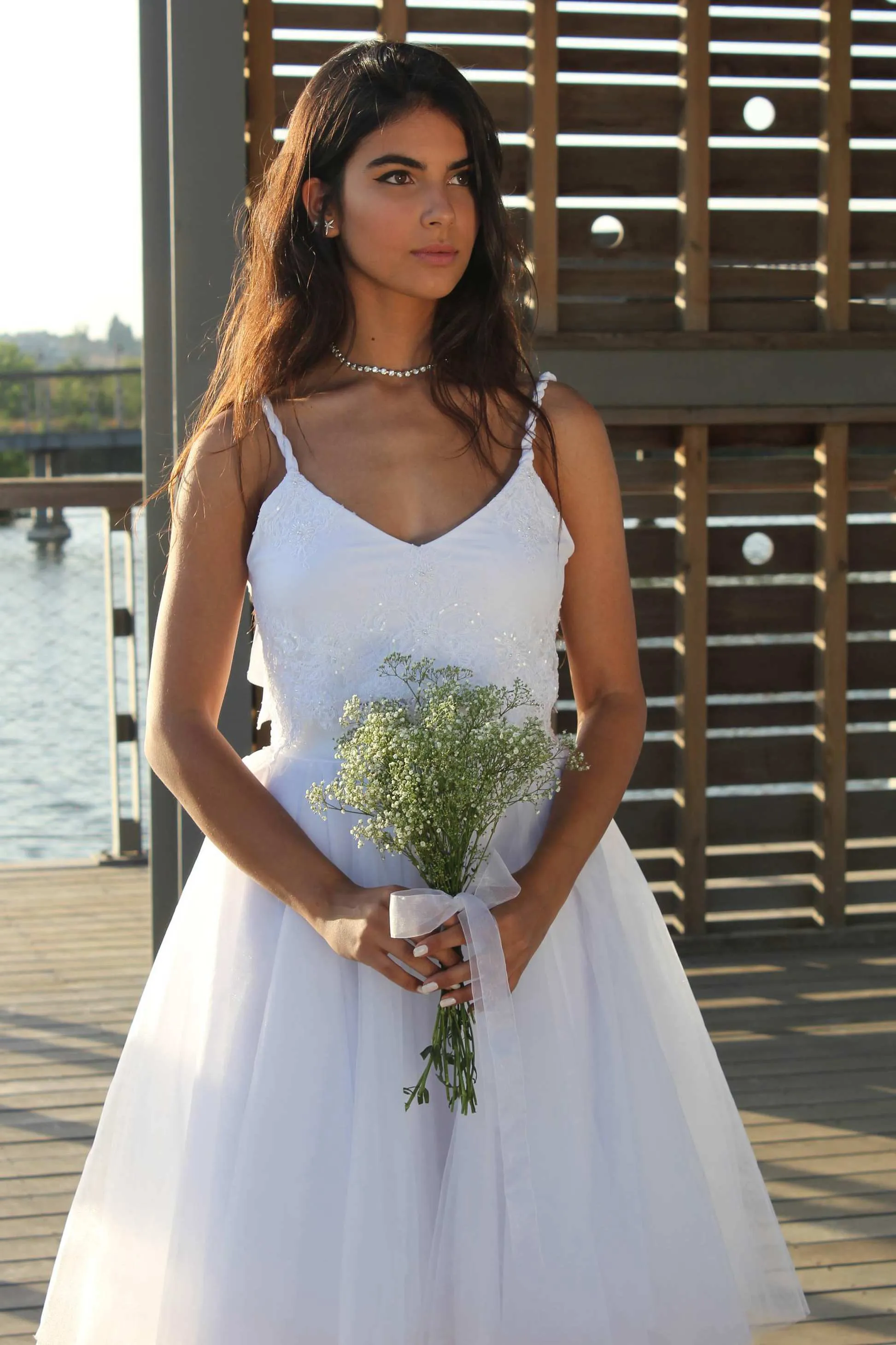 Spaghetti Short A-Line Two-Piece Wedding Dress With Lace-715104