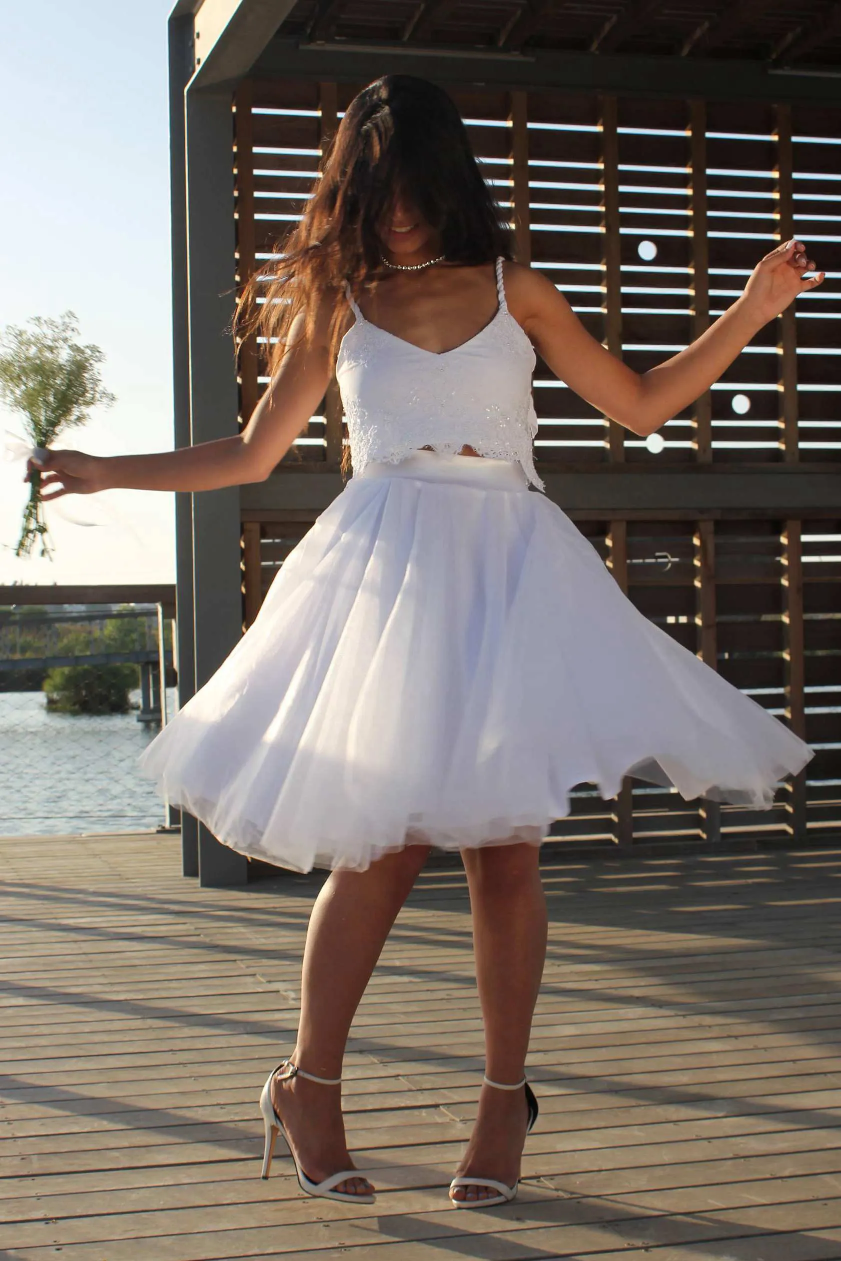 Spaghetti Short A-Line Two-Piece Wedding Dress With Lace-715104