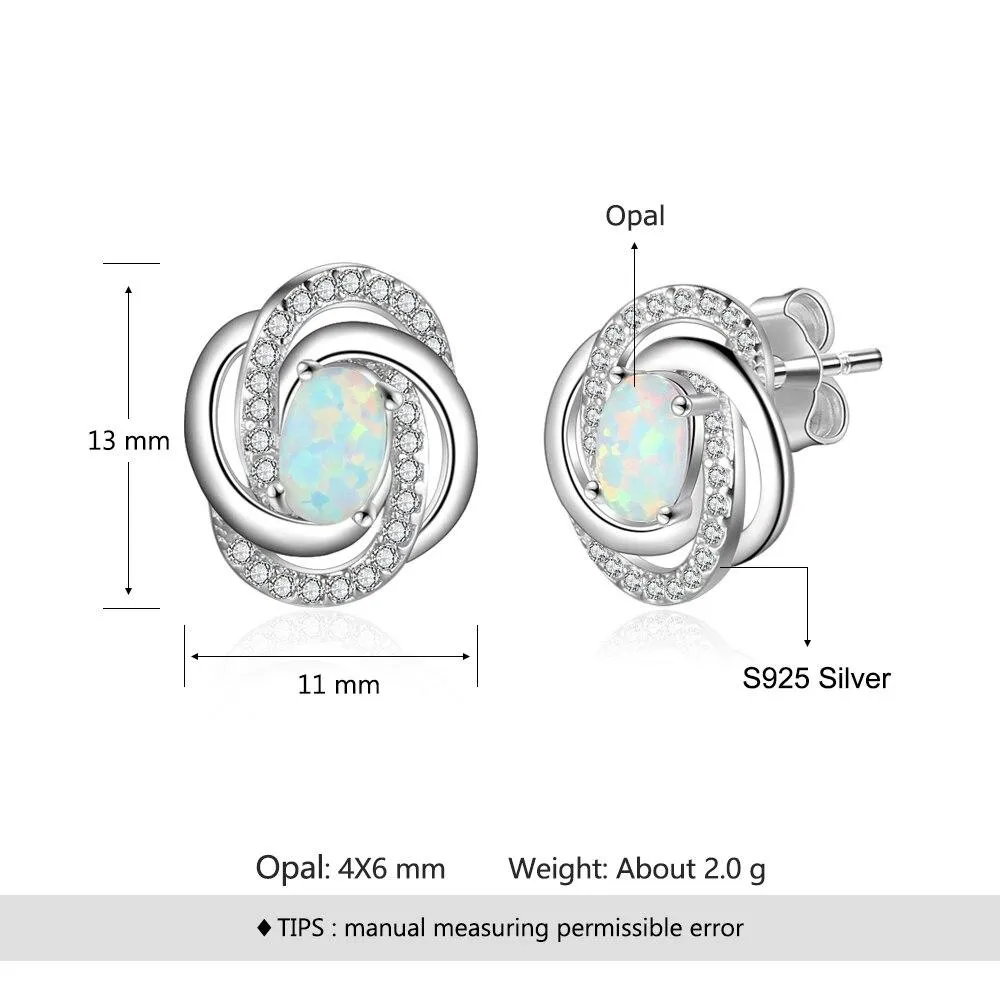 Spiral Pattern Shape Milky Opal Stone 925 Sterling Silver Stud Earring Fashion Women Earrings Gift For Her