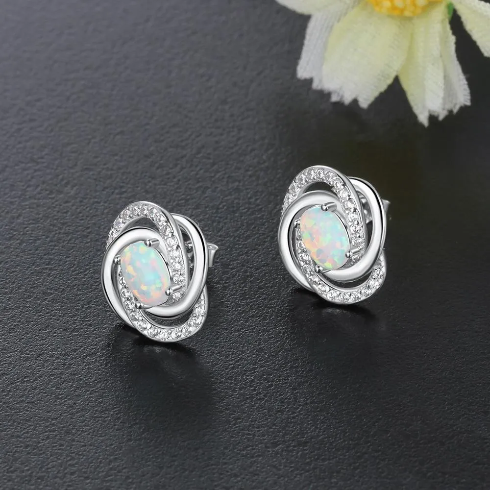 Spiral Pattern Shape Milky Opal Stone 925 Sterling Silver Stud Earring Fashion Women Earrings Gift For Her