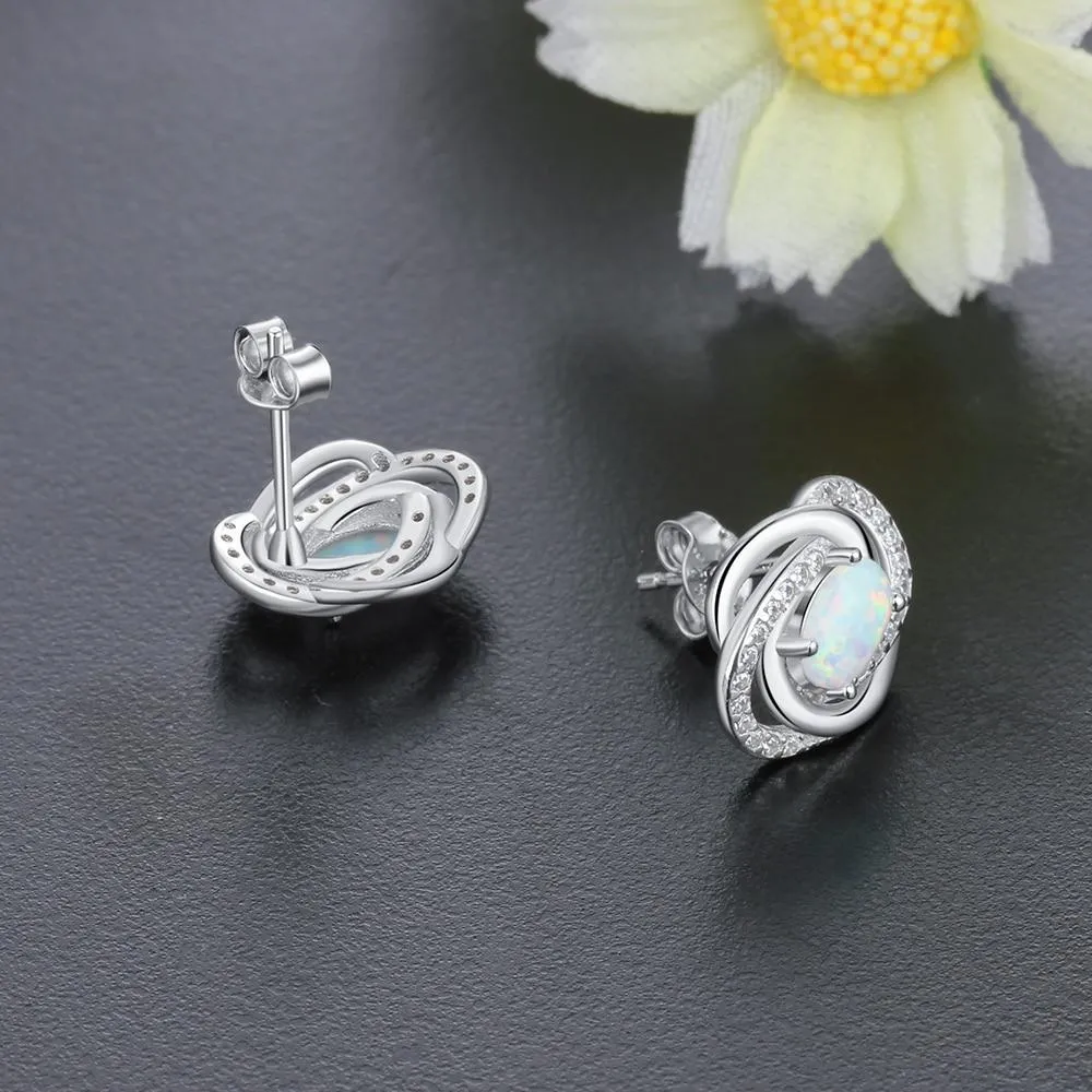 Spiral Pattern Shape Milky Opal Stone 925 Sterling Silver Stud Earring Fashion Women Earrings Gift For Her