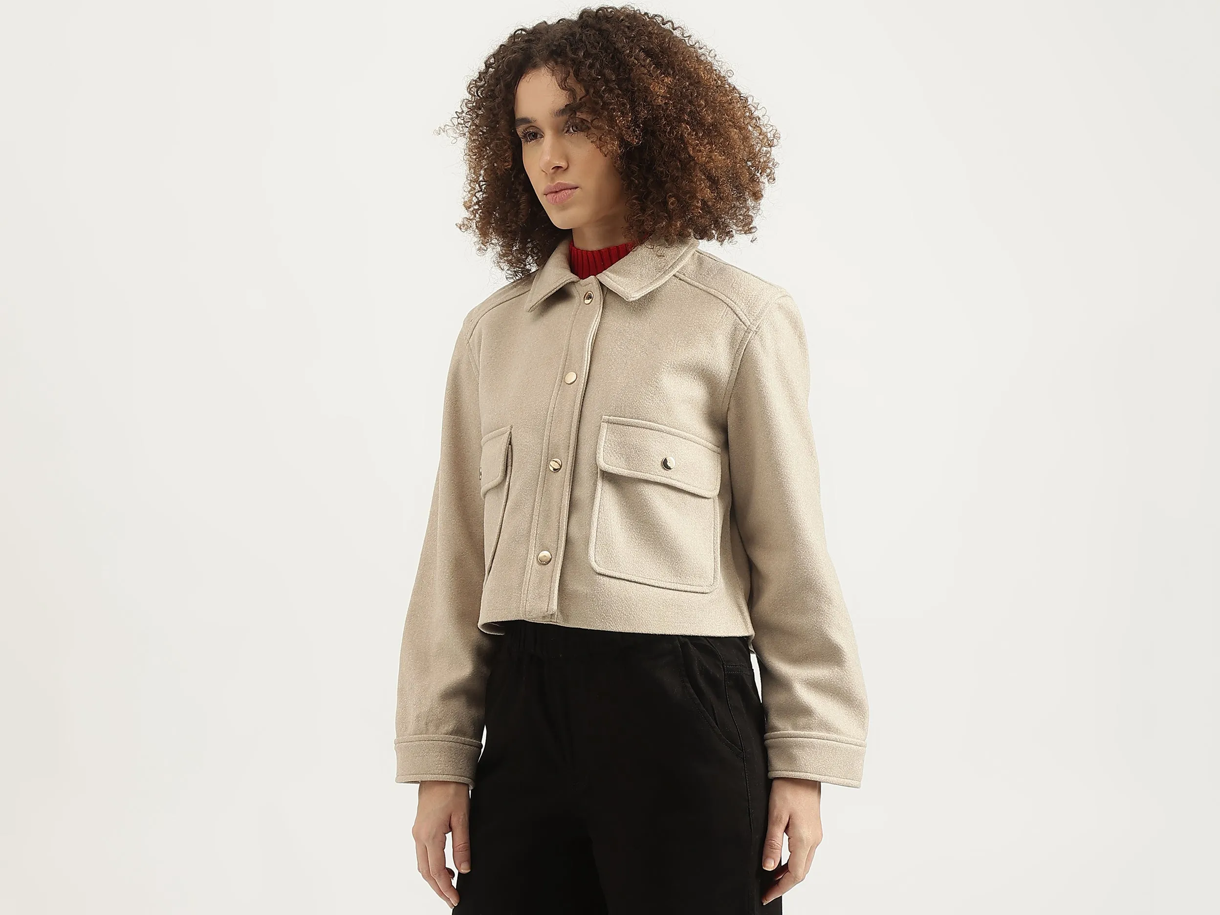 Spread Collar Solid Jacket