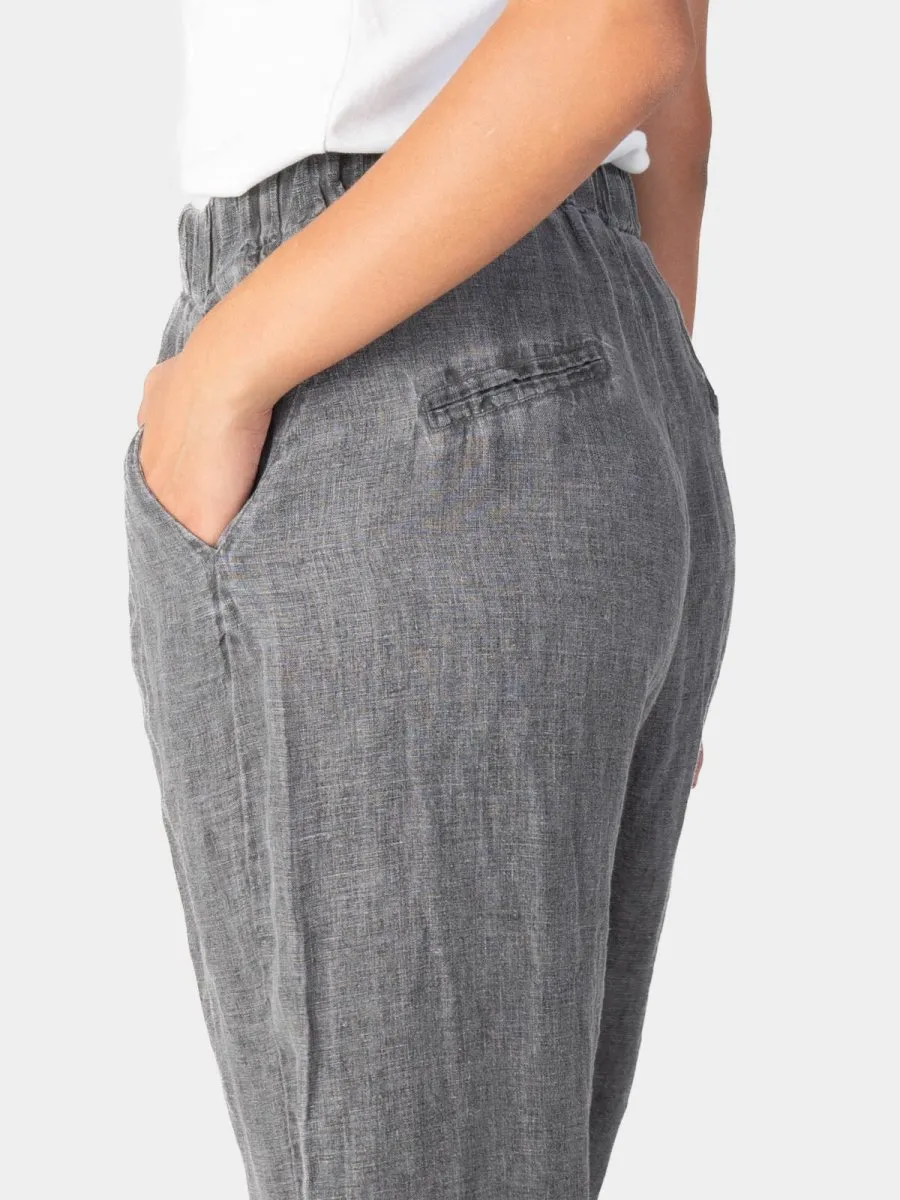 Stonewashed Linen Elastic Waist Pants