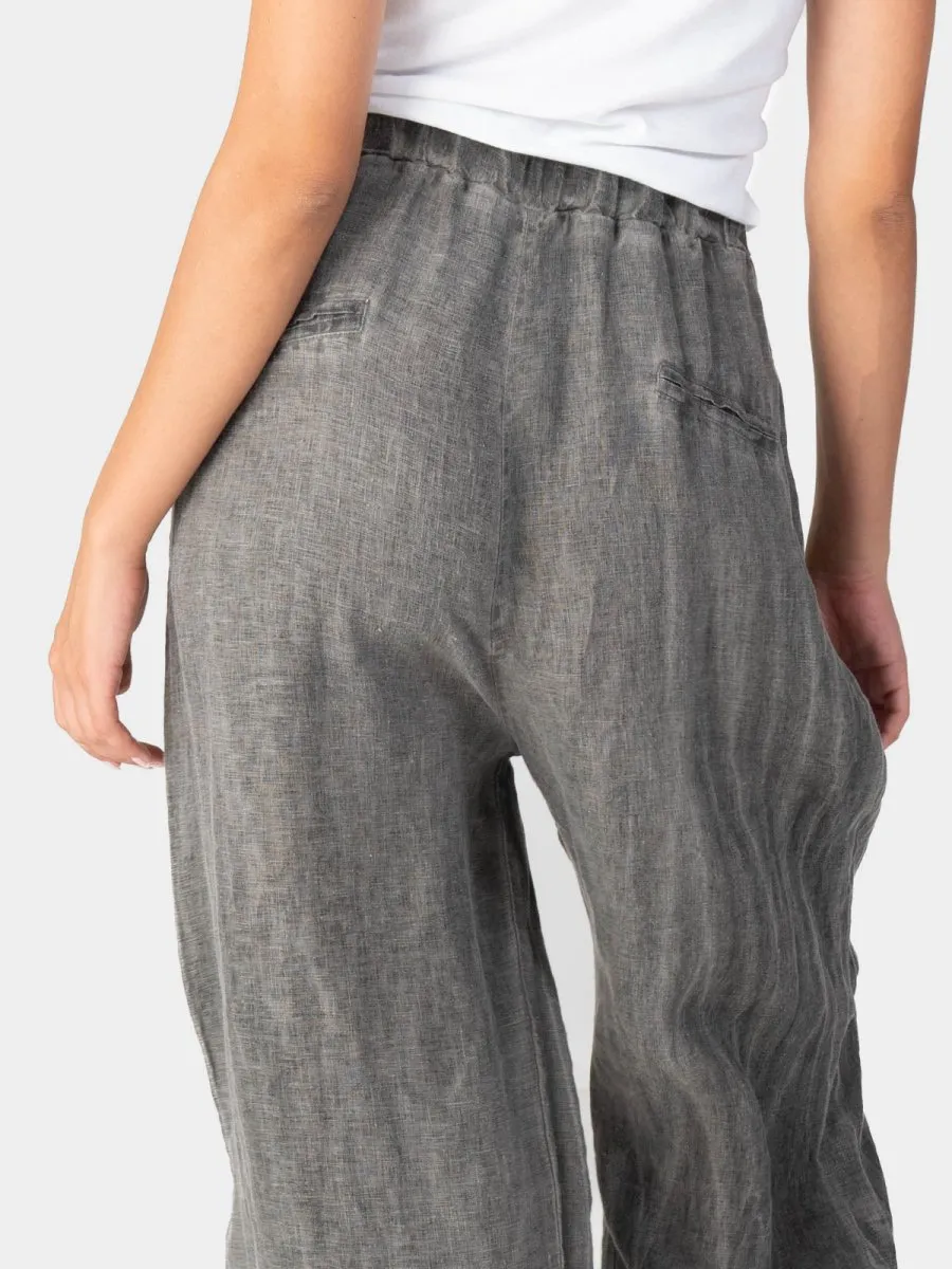 Stonewashed Linen Elastic Waist Pants