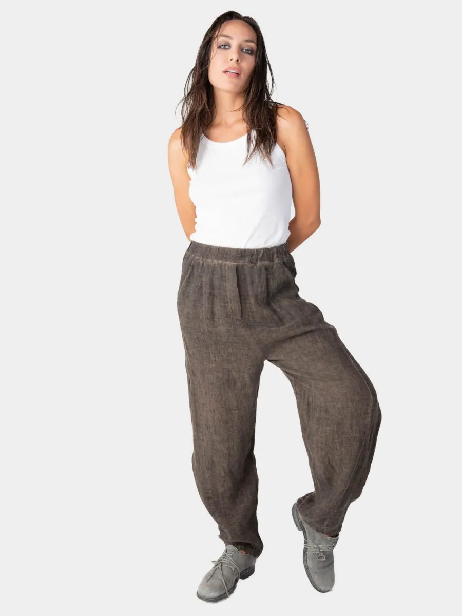 Stonewashed Linen Elastic Waist Pants